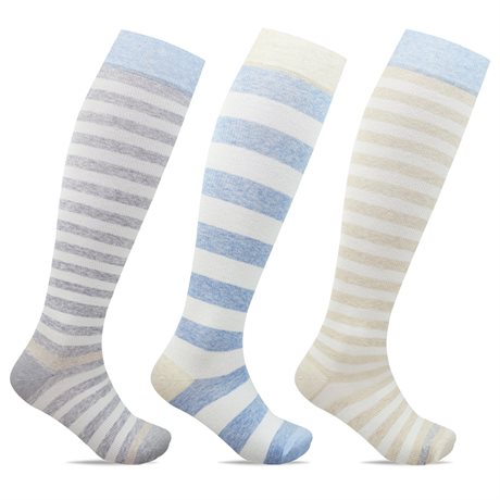 Product Image for Minfot Stribede Støttestrømper Økologisk Bomuld Strand 3-pakke