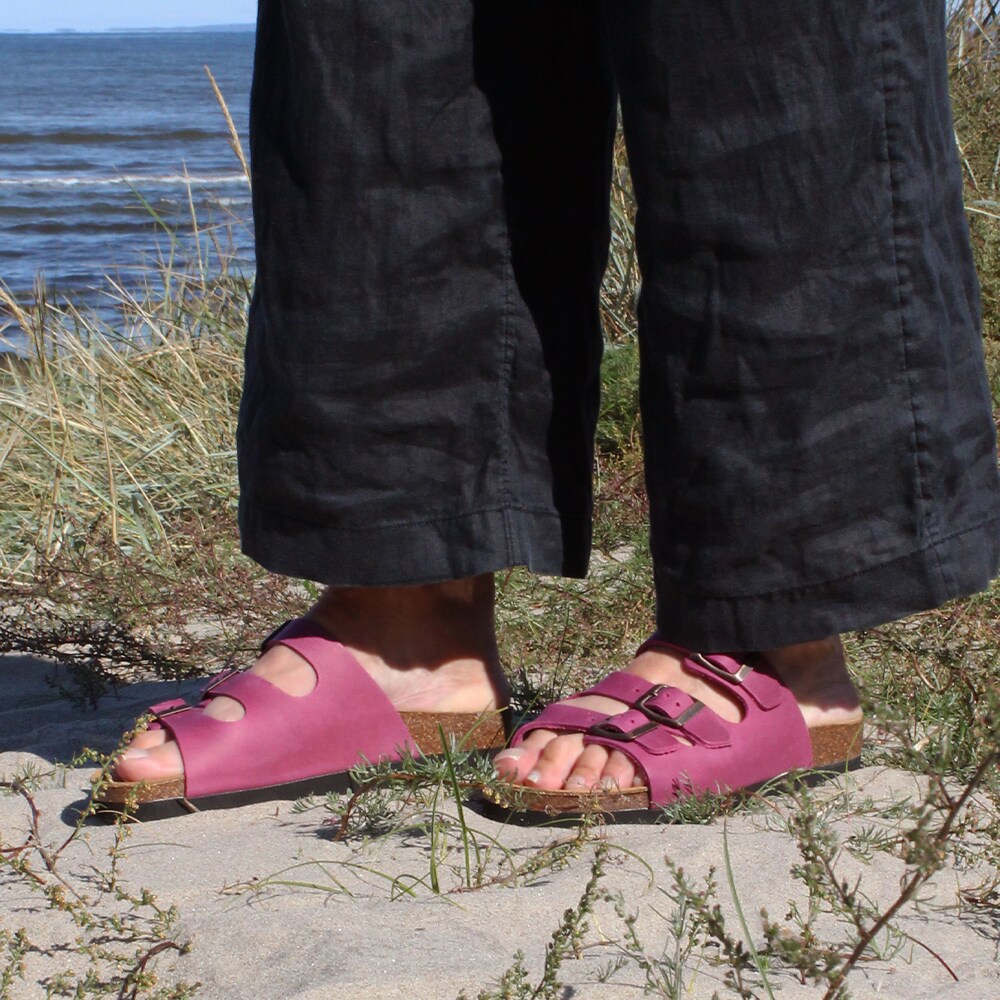 Korksandaler-bio-skinn-fuxia-stötdämpande-sula-EVA.jpg